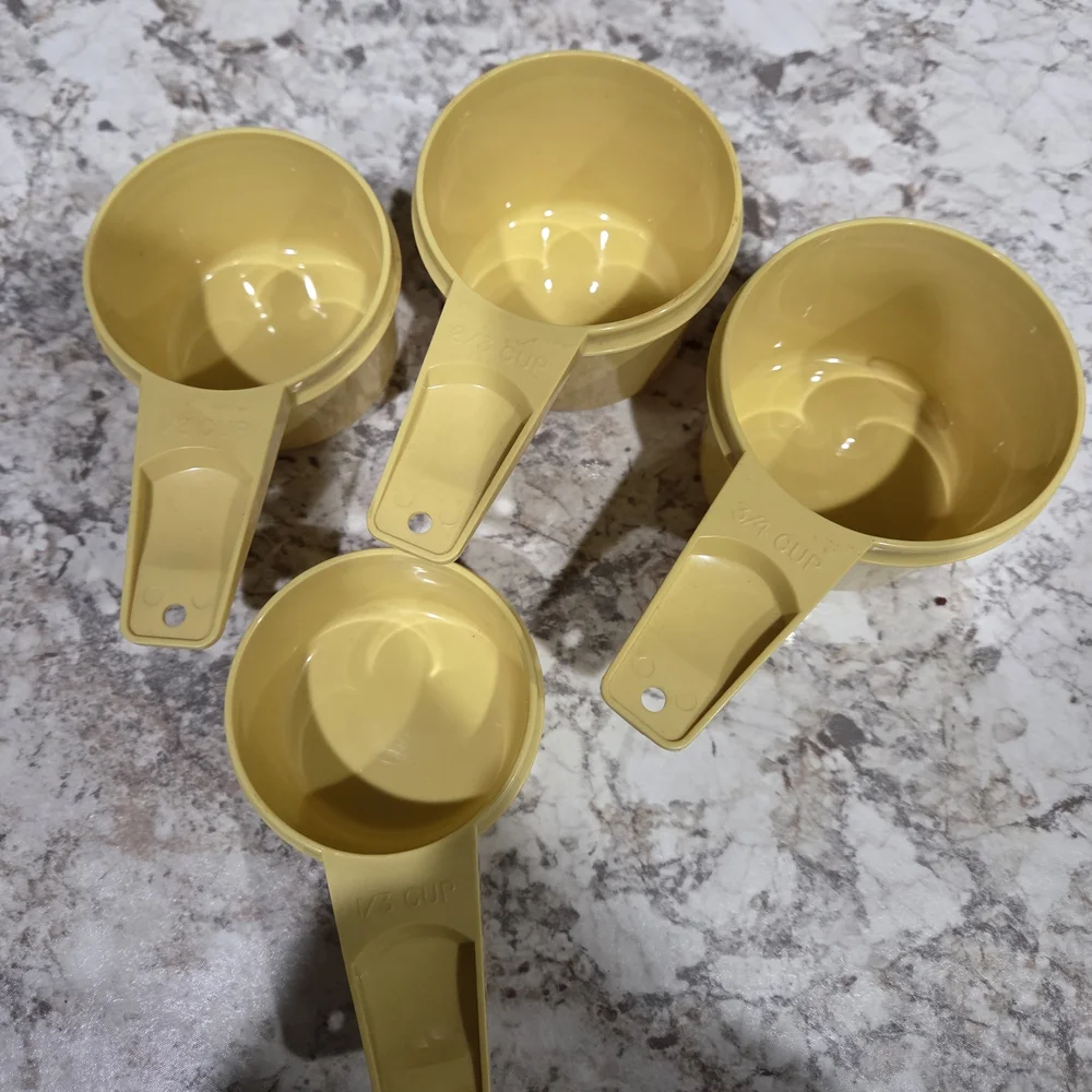 Vintage Tupperware Yellow Measuring Cups Set 1/4c, 1/3c, 1/2c, And 3/4c.